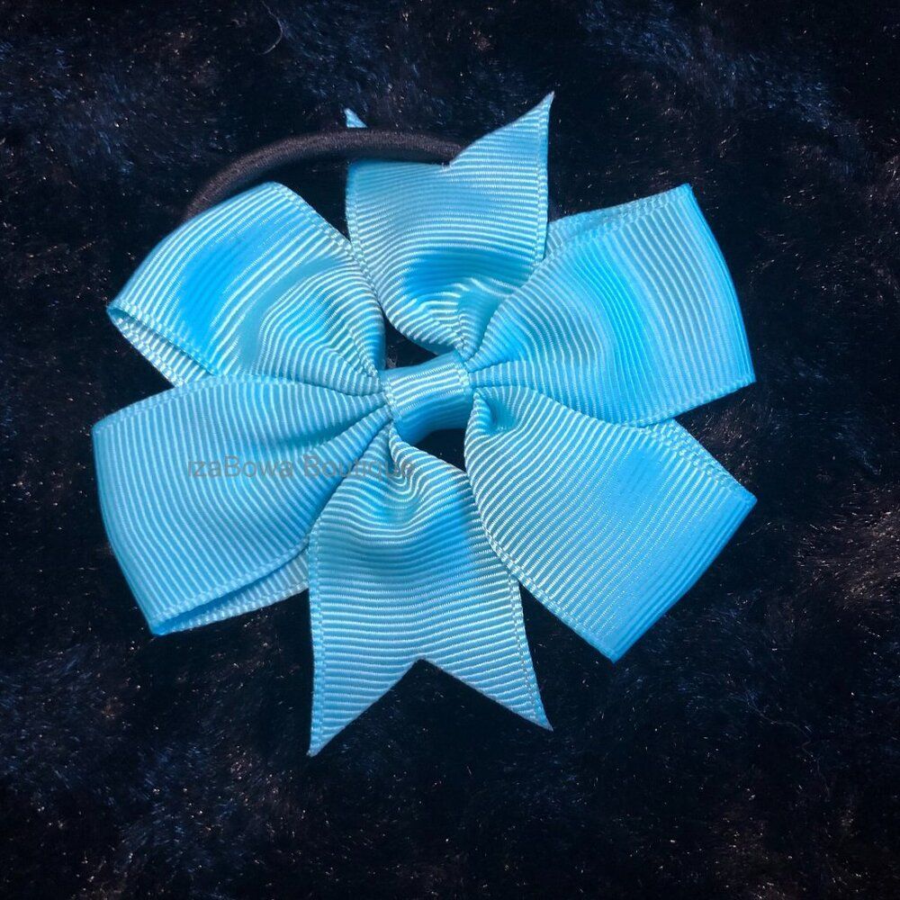 SET of Blue 3" Pinwheel Bow Ponytail   HAND CRAFTED PO4093  NWT Boutique